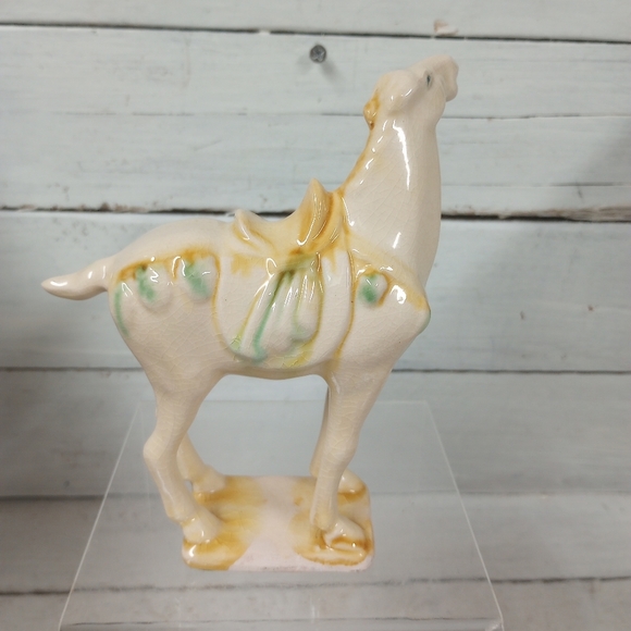 Vintage Chinese Tang Dynasty Style Sancai Crackle Glazed Pottery War Horse Figur - Picture 5 of 8